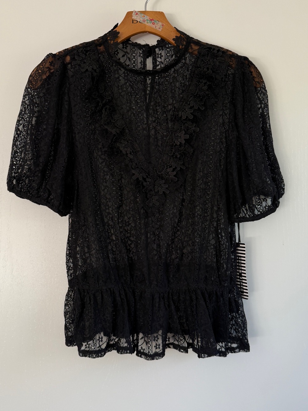 Haute Monde Black Lace Ruffle Peplum Top Victorian Gothic Romantic L